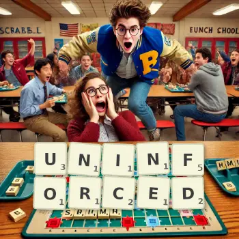 Creative illustration for a Scrabble game with the word UNINFORCED spelled out in tiles on the board.