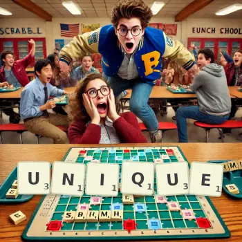 Creative illustration for a Scrabble game with the word UNIQUE spelled out in tiles on the board.