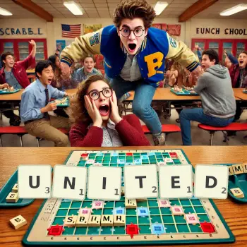 Creative illustration for a Scrabble game with the word UNITED spelled out in tiles on the board.