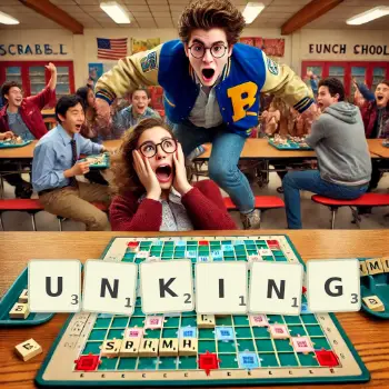Creative illustration for a Scrabble game with the word UNKING spelled out in tiles on the board.