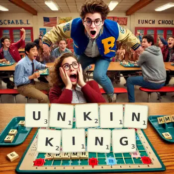 Creative illustration for a Scrabble game with the word UNKINKING spelled out in tiles on the board.