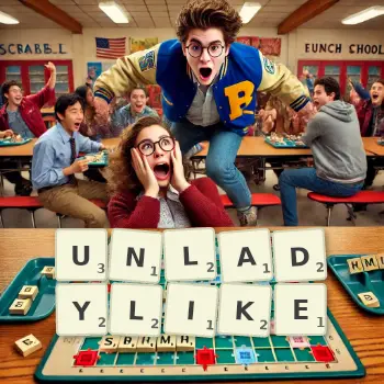 Creative illustration for a Scrabble game with the word UNLADYLIKE spelled out in tiles on the board.