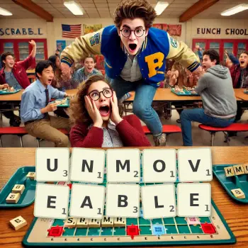 Creative illustration for a Scrabble game with the word UNMOVEABLE spelled out in tiles on the board.