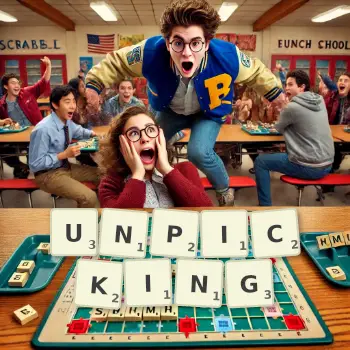 Creative illustration for a Scrabble game with the word UNPICKING spelled out in tiles on the board.
