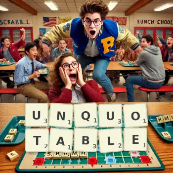 Creative illustration for a Scrabble game with the word UNQUOTABLE spelled out in tiles on the board.