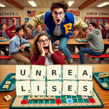 Creative illustration for a Scrabble game with the word UNREALISES spelled out in tiles on the board.