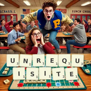 Creative illustration for a Scrabble game with the word UNREQUISITE spelled out in tiles on the board.
