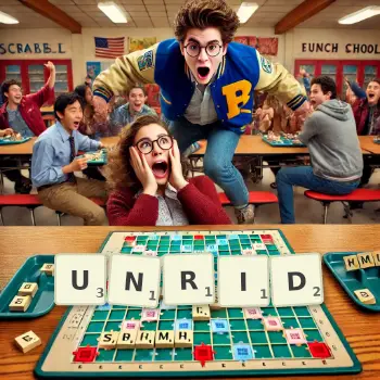 Creative illustration for a Scrabble game with the word UNRID spelled out in tiles on the board.