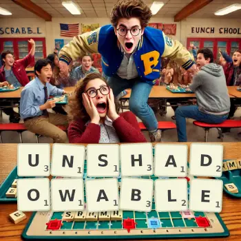 Creative illustration for a Scrabble game with the word UNSHADOWABLE spelled out in tiles on the board.