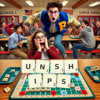 Creative illustration for a Scrabble game with the word UNSHIPS spelled out in tiles on the board.