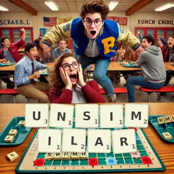 Creative illustration for a Scrabble game with the word UNSIMILAR spelled out in tiles on the board.