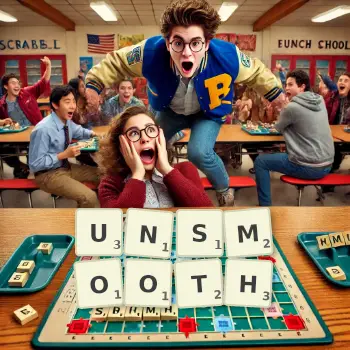 Creative illustration for a Scrabble game with the word UNSMOOTH spelled out in tiles on the board.