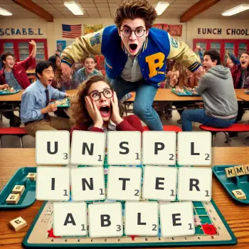 Creative illustration for a Scrabble game with the word UNSPLINTERABLE spelled out in tiles on the board.