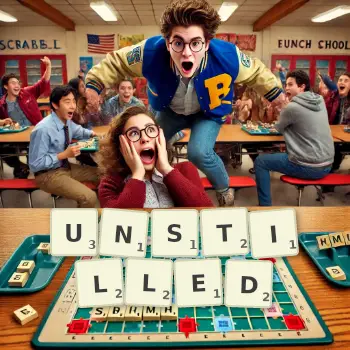 Creative illustration for a Scrabble game with the word UNSTILLED spelled out in tiles on the board.