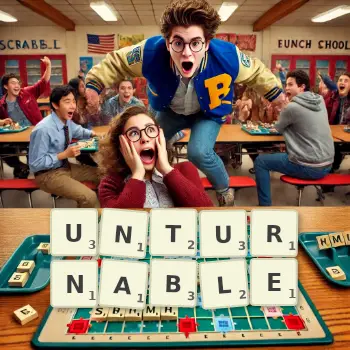 Creative illustration for a Scrabble game with the word UNTURNABLE spelled out in tiles on the board.