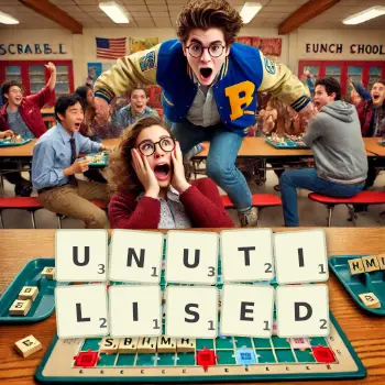 Creative illustration for a Scrabble game with the word UNUTILISED spelled out in tiles on the board.