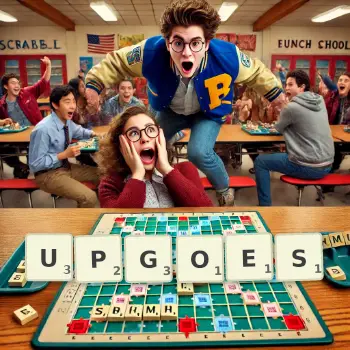 Creative illustration for a Scrabble game with the word UPGOES spelled out in tiles on the board.