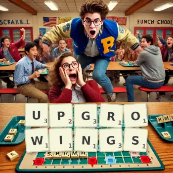 Creative illustration for a Scrabble game with the word UPGROWINGS spelled out in tiles on the board.