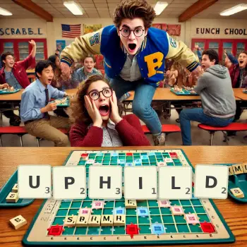 Creative illustration for a Scrabble game with the word UPHILD spelled out in tiles on the board.