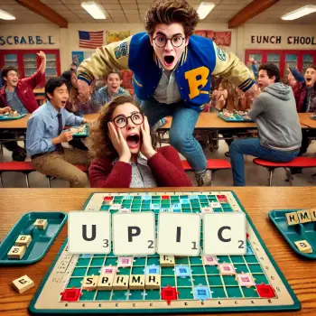 Creative illustration for a Scrabble game with the word UPIC spelled out in tiles on the board.