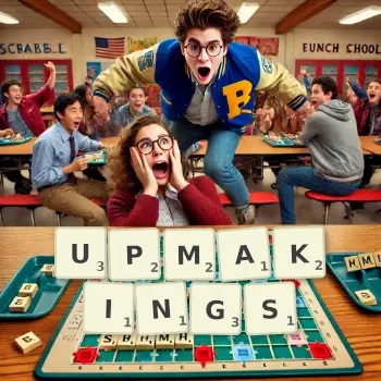 Creative illustration for a Scrabble game with the word UPMAKINGS spelled out in tiles on the board.