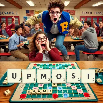 Creative illustration for a Scrabble game with the word UPMOST spelled out in tiles on the board.