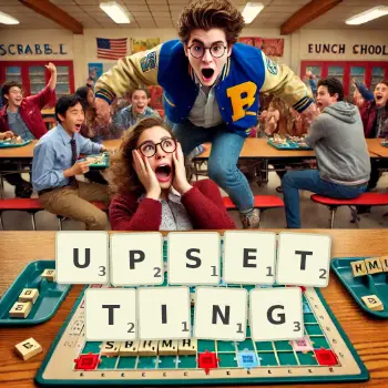 Creative illustration for a Scrabble game with the word UPSETTING spelled out in tiles on the board.