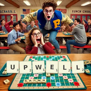 Creative illustration for a Scrabble game with the word UPWELL spelled out in tiles on the board.