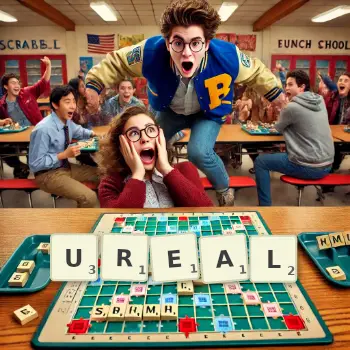 Creative illustration for a Scrabble game with the word UREAL spelled out in tiles on the board.