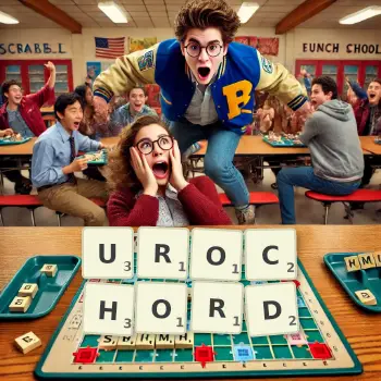 Creative illustration for a Scrabble game with the word UROCHORD spelled out in tiles on the board.