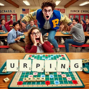 Creative illustration for a Scrabble game with the word URPING spelled out in tiles on the board.