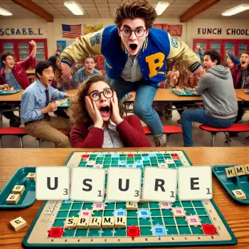 Creative illustration for a Scrabble game with the word USURE spelled out in tiles on the board.