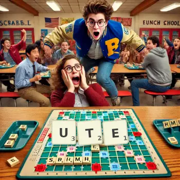 Creative illustration for a Scrabble game with the word UTE spelled out in tiles on the board.