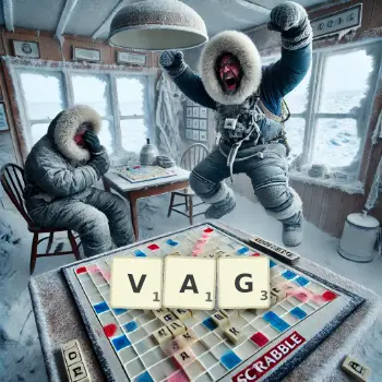 Creative illustration for a Scrabble game with the word VAG spelled out in tiles on the board.