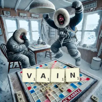 Creative illustration for a Scrabble game with the word VAIN spelled out in tiles on the board.