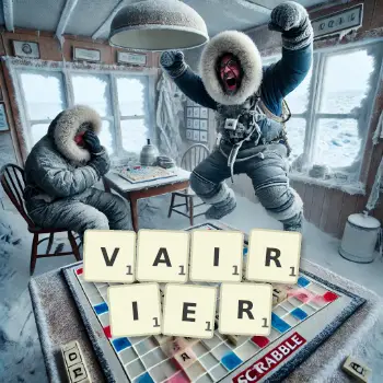 Creative illustration for a Scrabble game with the word VAIRIER spelled out in tiles on the board.