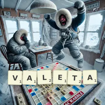 Creative illustration for a Scrabble game with the word VALETA spelled out in tiles on the board.