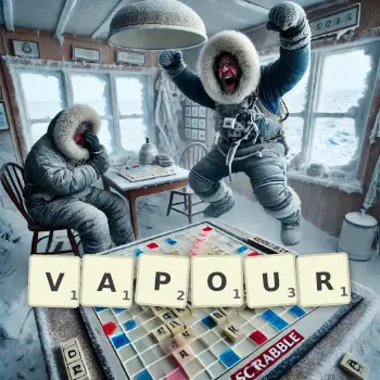 Creative illustration for a Scrabble game with the word VAPOUR spelled out in tiles on the board.