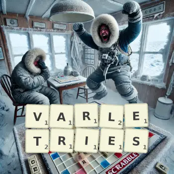 Creative illustration for a Scrabble game with the word VARLETRIES spelled out in tiles on the board.
