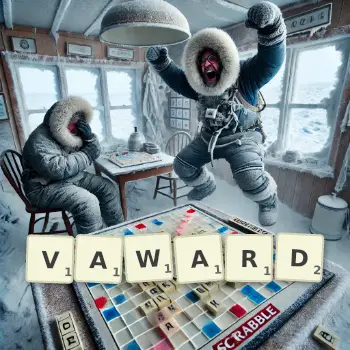 Creative illustration for a Scrabble game with the word VAWARD spelled out in tiles on the board.
