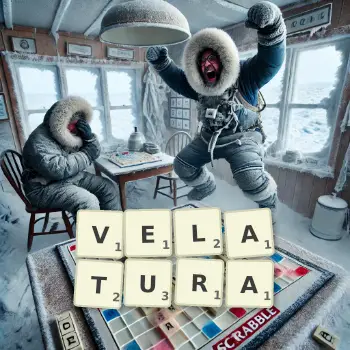 Creative illustration for a Scrabble game with the word VELATURA spelled out in tiles on the board.