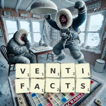 Creative illustration for a Scrabble game with the word VENTIFACTS spelled out in tiles on the board.