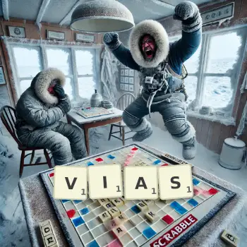 Creative illustration for a Scrabble game with the word VIAS spelled out in tiles on the board.