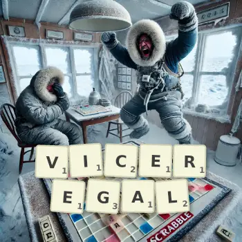 Creative illustration for a Scrabble game with the word VICEREGAL spelled out in tiles on the board.