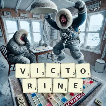 Creative illustration for a Scrabble game with the word VICTORINE spelled out in tiles on the board.