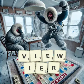 Creative illustration for a Scrabble game with the word VIEWIER spelled out in tiles on the board.