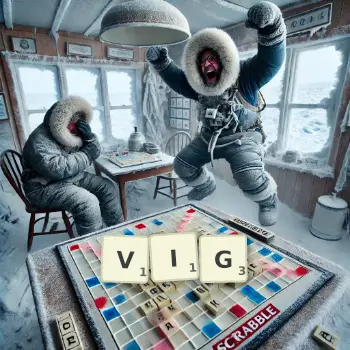 Creative illustration for a Scrabble game with the word VIG spelled out in tiles on the board.