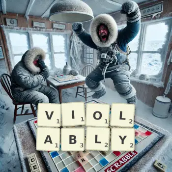 Creative illustration for a Scrabble game with the word VIOLABLY spelled out in tiles on the board.