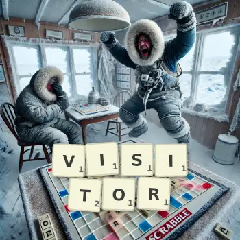 Creative illustration for a Scrabble game with the word VISITOR spelled out in tiles on the board.