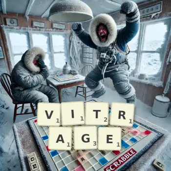 Creative illustration for a Scrabble game with the word VITRAGE spelled out in tiles on the board.
